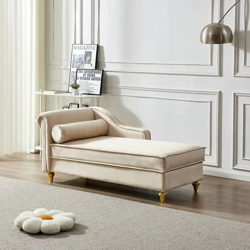 Chaise longue moderne rembourrée en velours avec rangement