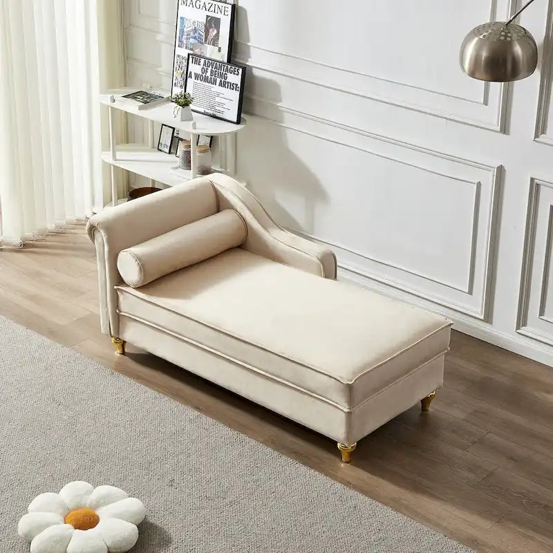 Chaise longue moderne rembourrée en velours avec rangement