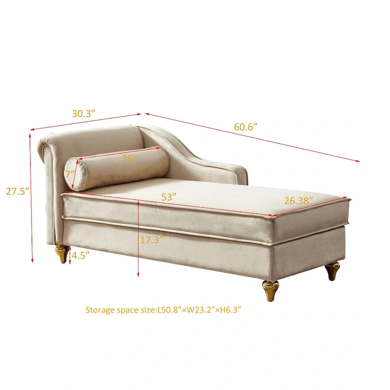 Chaise longue moderne rembourrée en velours avec rangement